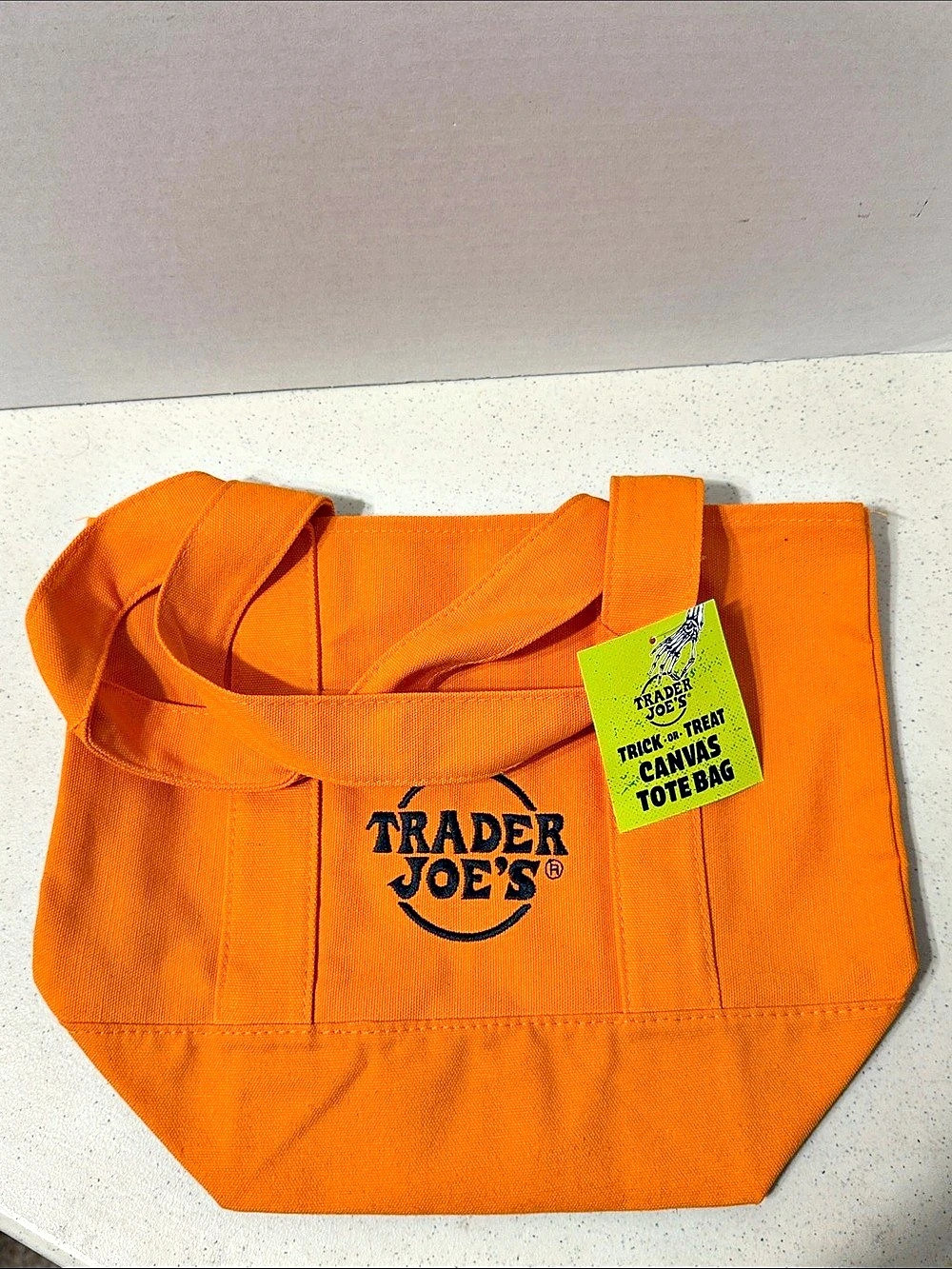 Trader Joe's Trick or Treat Mini Canvas Tote Bag Orange NWT